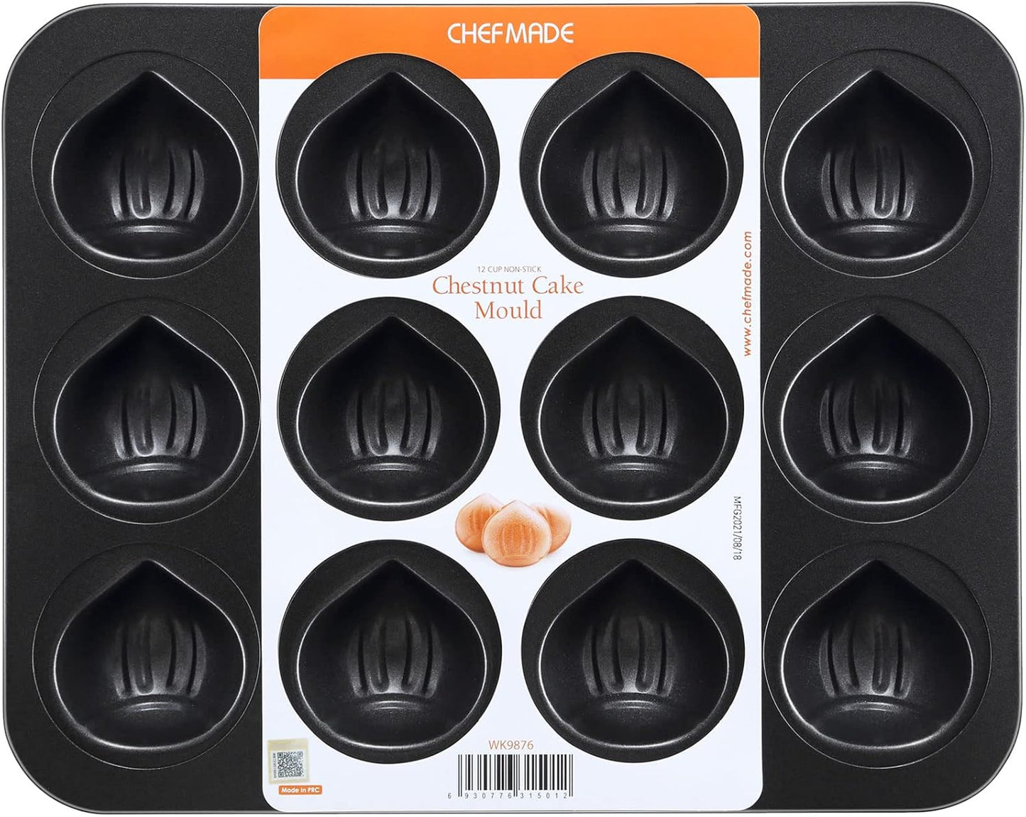 CHEFMADE Nonstick Muffin Cake Pan, 12 Cavity Chestnut-Shaped Bakeware