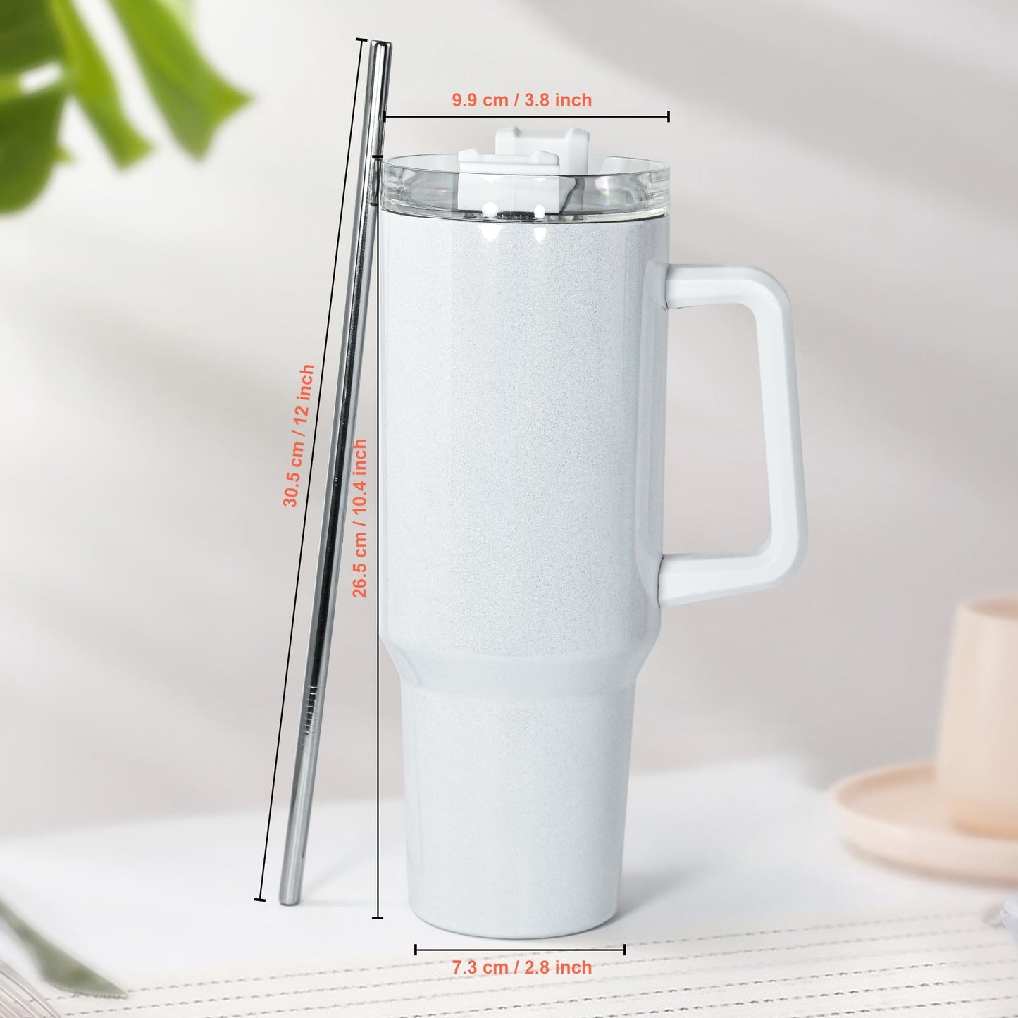 AGH 40 oz Sublimation Tumbler with Handle, 4 Pack Shimmer Glass Cups with Straw and Lid, Sublimation White Tumblers Blanks