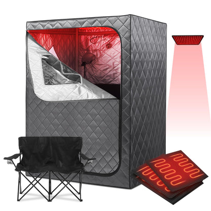 iDOTODO Full Body Portable Personal Infrared Saunas for Home, 2 Person Sauna Tent, at Home Sauna, Portable Infrared Sauna Two-Person Sauna Tent with 2 Foldable Chairs, Remote Control