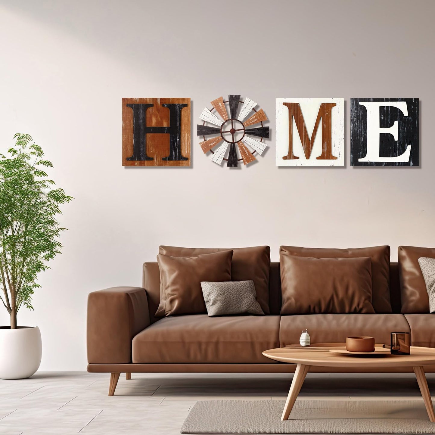Novabright 4 Pcs Farmhouse Wall Decor 3D Wooden Home Sign with Windmill for O, Rustic Wood Letters Decorative Wall Art Decor for Living Room Kitchen Bedroom, Entryway Housewarming Gift
