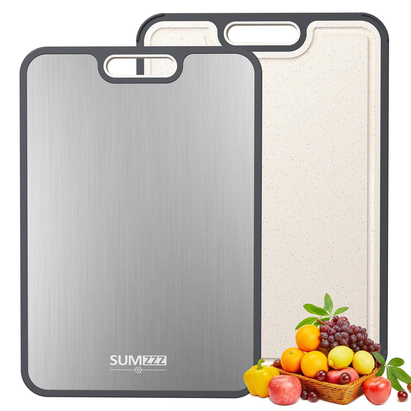 Sumzzz Titanium Cutting Board for Kitchen, Non Toxic 2-in-1 Cutting Board Double Sided Food Grade Pure Titanium, Knife Friendly Easy to Clean Large Size 15”×10.3”