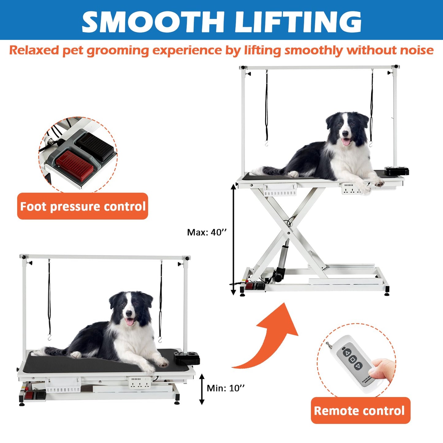 GarveeTech 50" Dog Grooming Table, Electric Hydraulic Grooming Table for Large Dogs or Small Dogs, Aluminium Overhead Arm, Anti Slip Tabletop, 6 USB Ports, Home & Salon Use, Max Capacity 330Lb, White