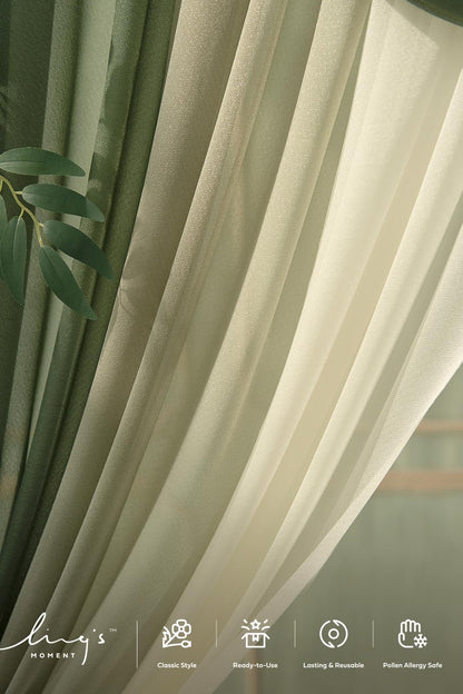 Ling's moment Wedding Arch Flowers with Sheer Drapes Kit - Artificial Spring Green Rose Floral Arrangements for Ceremony Backdrop, Arbor Decor, 5-Piece Set (2 Flower Stems + 3 Hanging Drapes)