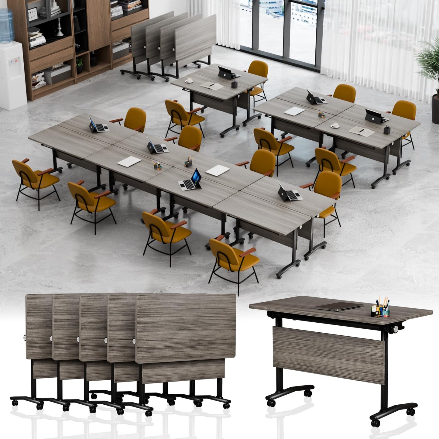 4 Pack Conference Room Tables,Mobile Folding Conference Table with Wheels,Modern Training Locking Rolling Meeting Conference Tables with Flip-Top for Office Classroom Business,6-12 Person,71IN