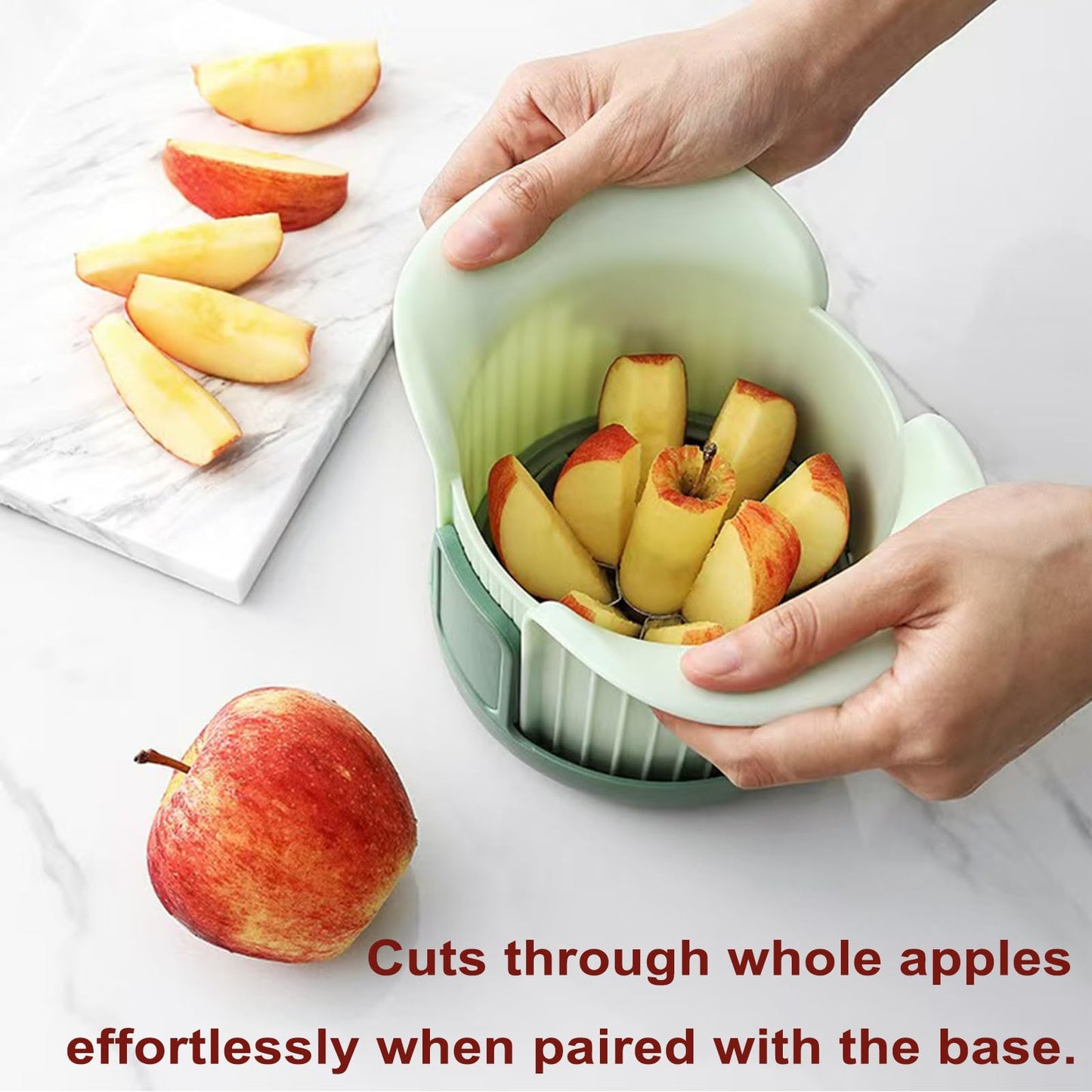 Apple Slicer, 8 Slices Heavy Duty Apple Cutter with Stand, Apple Corer&Tomato Slicer with Comfort Handle，Up to 3.8 IN Apples, The new apple slicer and corer also comes with tomato cutting blades.
