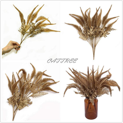CATTREE 2 Pack Artificial Plants for Christmas, Gold Faux Shrubs, Plastic Grass Simulation for Home & Garden Decoration