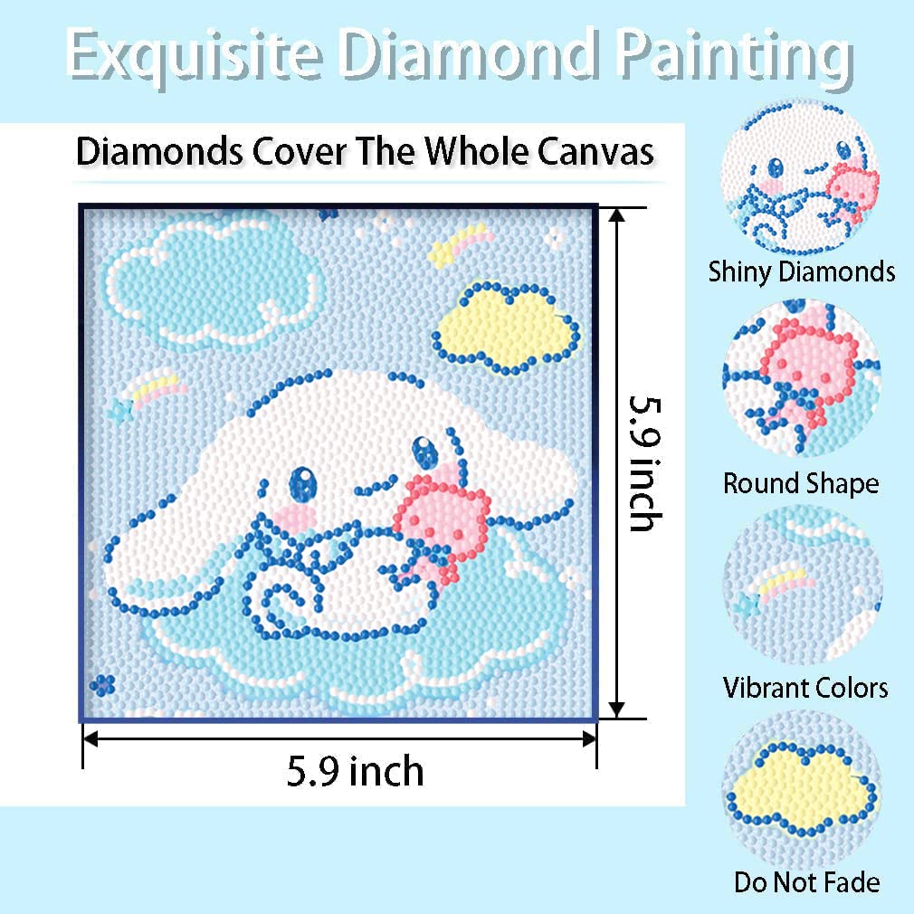 PERFECTSIGHT Cute 5D Diamond Art Kits with Wooden Frame, Kawaii DIY Painting Art for Adults Teen, Diamond Arts and Crafts Sets, Big Gem Full Drill Diamond Dots for Women Beginners (Big Ear)