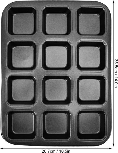 Carbon Steel Brownie Bar Pan, Mini Loaf Muffin Bakeware Mold Set with 12 Cavity, Black