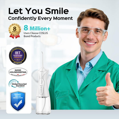 COSLUS Water Dental Flosser Pick for Teeth: 4 Modes Cordless Portable 300ML Larger Tank Water Teeth Cleaner IPX7 Waterproof Flossing Cleaning Picks for Home Travel Black C30(FC5360)