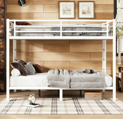 Bellemave Queen Over Queen Size Bunk Bed with Guardrail for Teens and Adults, Metal Bunk Bed Frame with 2 Ladders and Under Storage for Dorm and Bedroom, Noise Reduced, No Box Spring Needed, White
