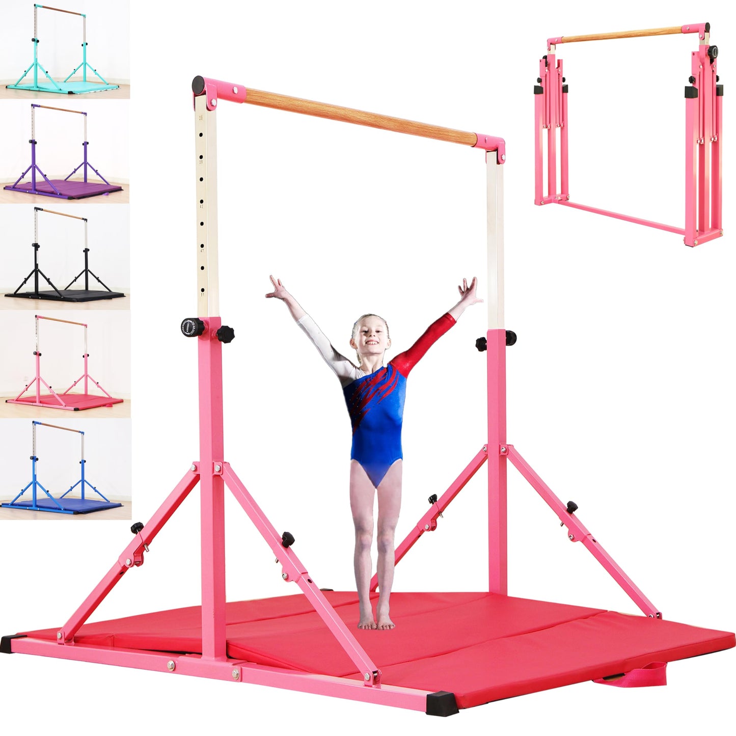Marfual 5 Ft Fold Gymnastic Bar with Mat Kip Bar with Mat with Professional 4 Ft Width for Kids and Girl and Teenage Home and Club Use