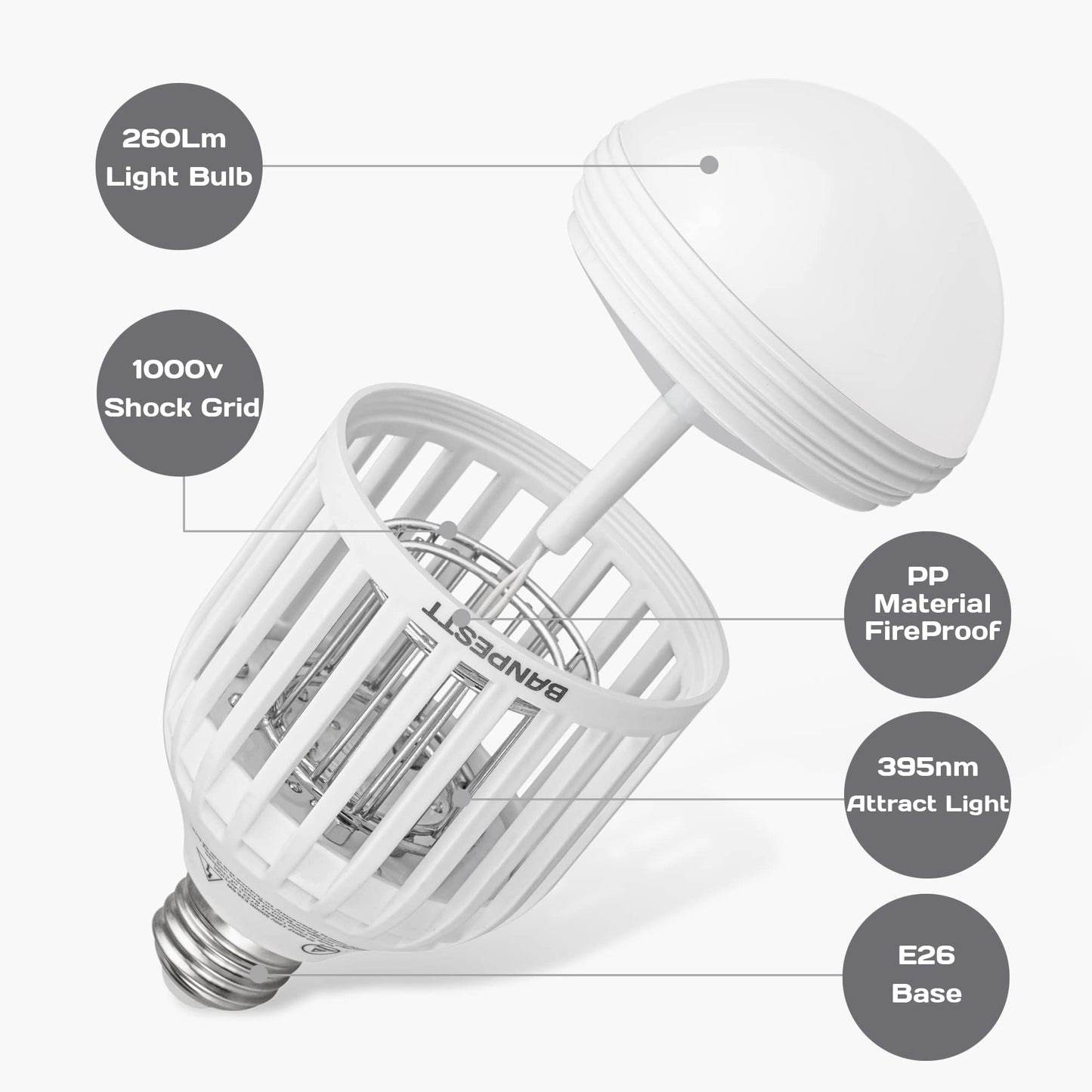 [2-Pack] BANPESTT Bug Zapper Light Bulb 2-in-1 Indoor Mosquito Zapper Gnat Trap- Electric Fly Insect Killer&Bug Catcher for Home Backyard Patio