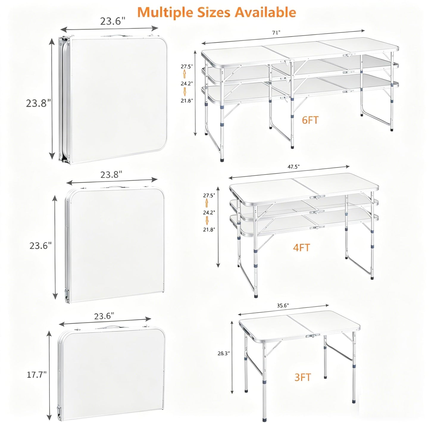 EDWINENE 3FT Folding Tables 10Pack Bulk, Portable Foldable Camping Table with Adjustable Height, Lightweight Aluminum Tables for Craft Tailgate Party Picnic Fishing Beach RV Travel Indoor Outdoor Use