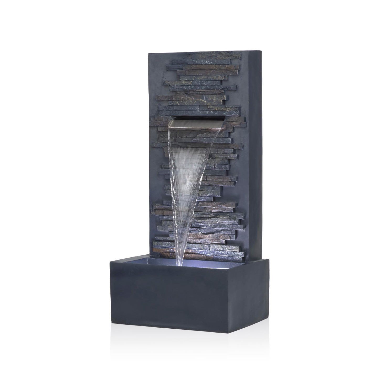Alpine Corporation 32" Cascading Stone Wall Fountain with LED Lights – Outdoor Water Feature for Garden, Patio, Backyard & Home Decor, Gray