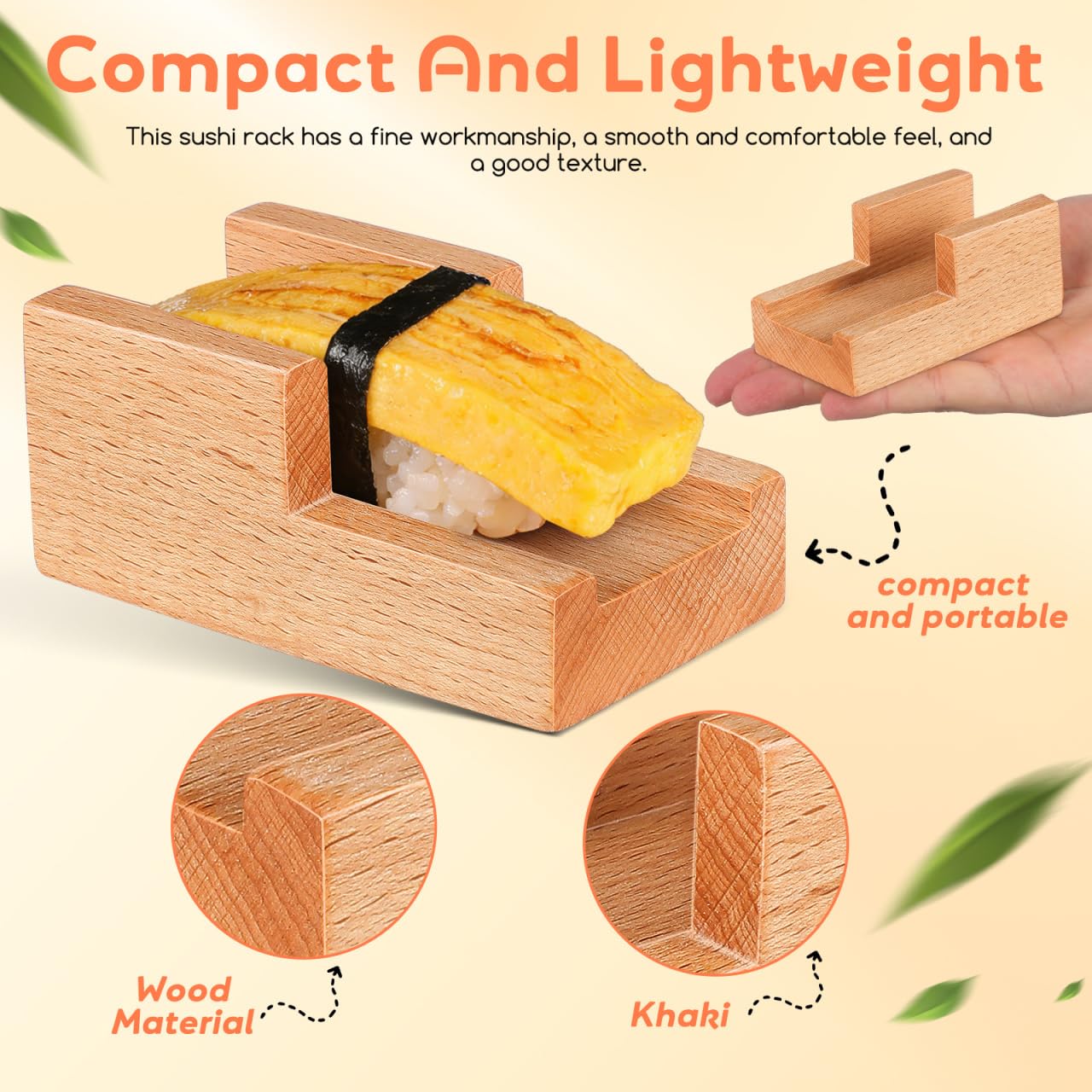 Small Wooden Sushi Hand Roll Holder, U-Shaped Mini Taco Stand for Countertop, Traditional Japanese Temaki Display Rack, Compact Wood Serving Plate for Home Restaurant Party