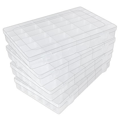 Guyuyii 4 Pack 36-Grid Clear Plastic Organizer Box with Adjustable Dividers | BPA-Free Storage Container for Earrings, Jewelry & Fishing Lures | Durable Case for Screws & Small Hardware (No Handle)