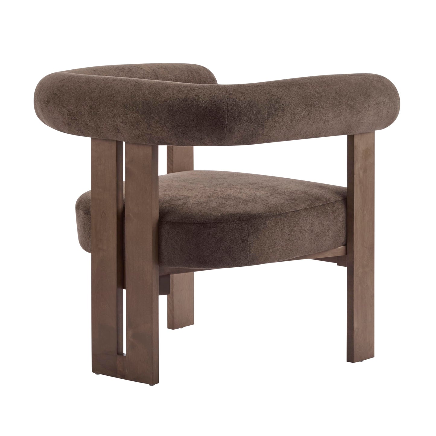 Christopher Knight Home Rones Modern Velvet Upholstered Accent Chair, Wooden Living Room Club Chair with Curved Backrest, Minimalist Bedroom Comfy Reading Chair, Thick Padded Seat, Dark Brown+Walnut