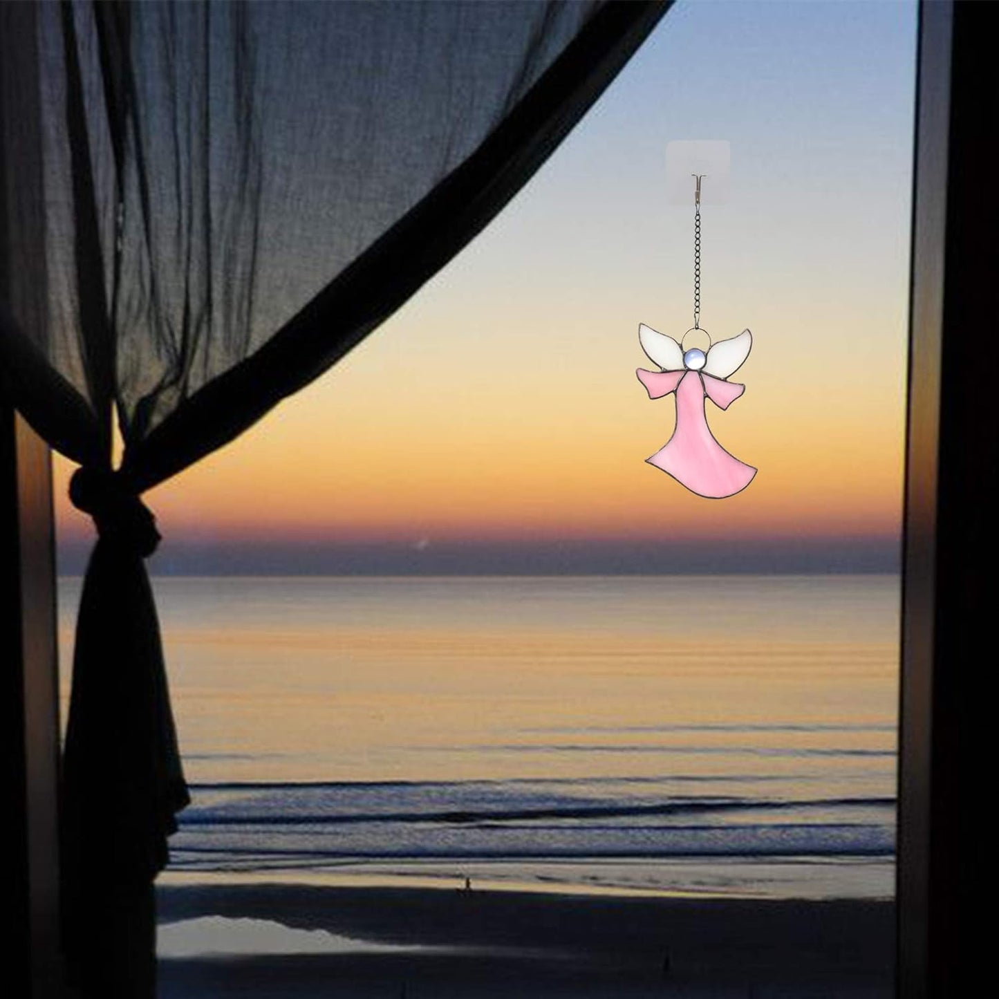 Pink Angel Stained Glass Window Hangings Tiffany Style Gift for Nurse, Memorial Remembrance Sympathy (6.3"×4.3")