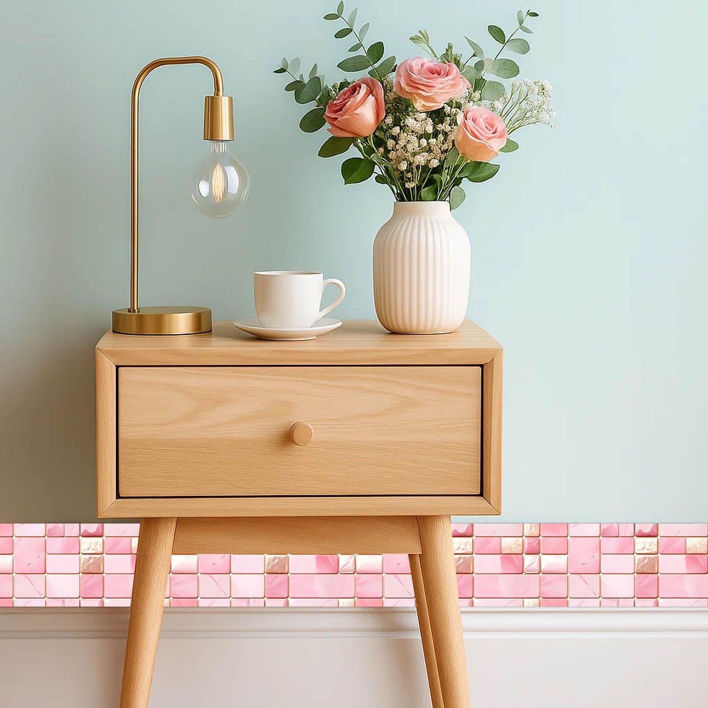 IVN Wallpaper Border Peel and Stick Decorative Wall Trim Self Adhesive Pink Marble Accent Strip for Bathroom Laundry Room Pool Area Mirror Frame Shelf Wall Edge 4x196 Inch Elegant Design