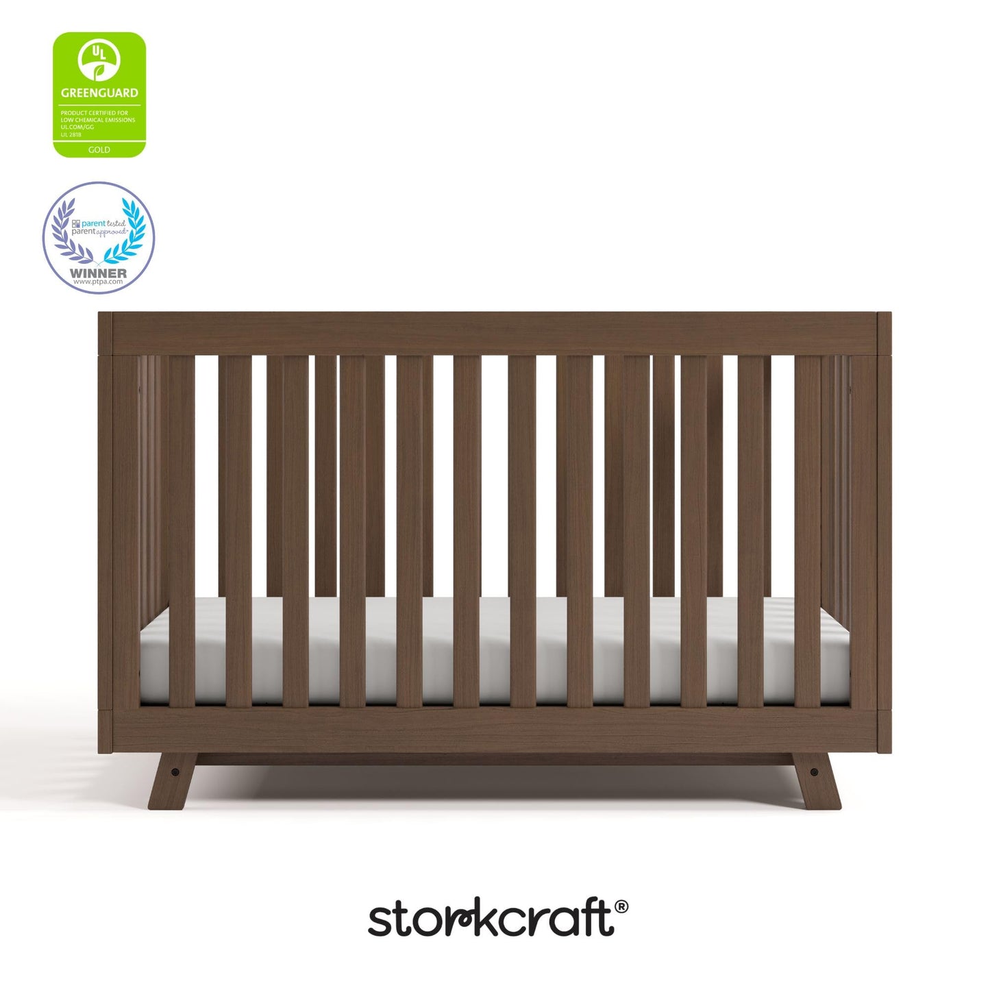 Storkcraft Beckett 3-in-1 Convertible Crib – GREENGUARD Gold Certified, Fits Standard Crib Mattress, Converts to Toddler Bed and Daybed, 4 Mattress Heights, Grow-with-Me Design (Hazelnut)