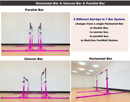 MARFULA Gymnastics Double Horizontal Bars 3Play Parallel Bars Uneven Bars Gymnastics Training Kip Bar with 304 Stainless Steel Regulating Arms & Fiberglass Rail for Indoor Outdoor Home Club Use