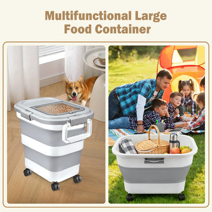 Komzon Rice Storage Container, Collapsible Airtight 10-40 Lb Rice Storage Container, 25lb Pet Dog Food Storage Container, Rice Dispenser Bin with Cup and Scoop for Flour Cereal Pasta Grain, Cat Bird
