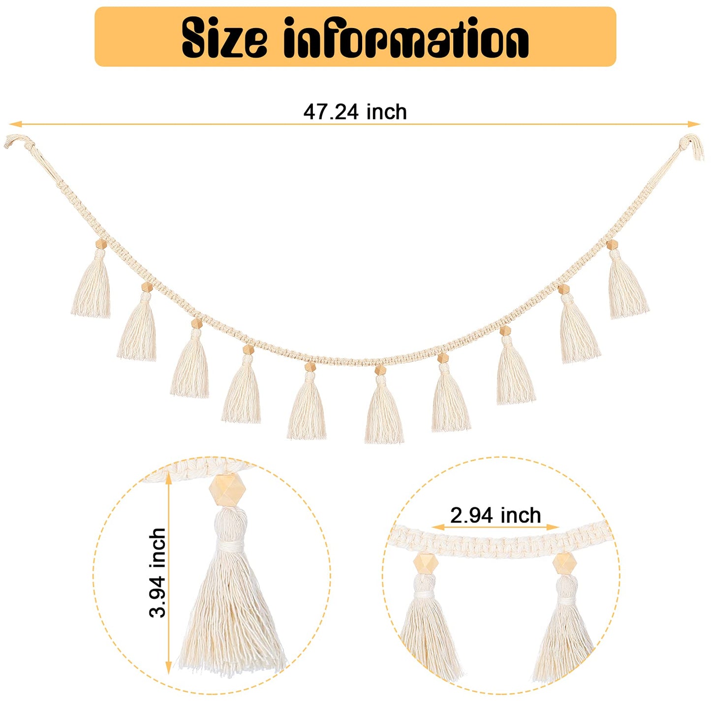 Tatuo Boho Macrame Tassel Garland for Classroom Decor Hanging Tassel Garland Bunting Boho Classroom Decor for Nursery Room Birthday Party Bedroom Dorm(4 Pieces,47.2 Inch)