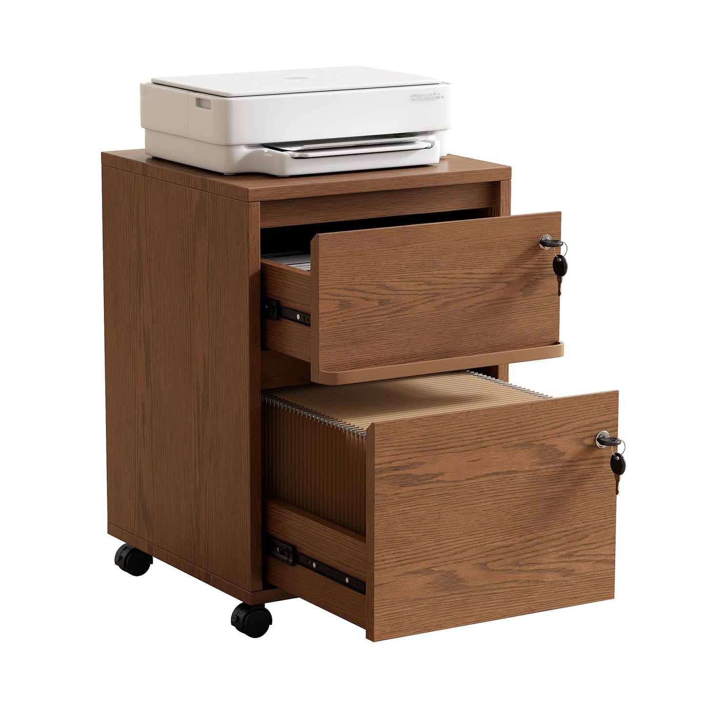 KungFuWood Wheeled Double-Drawer Filing Cabinet, Lockable Mobile File cabinets, Suitable for Home Offices or Storage cupboards for Storing Legal documents or Letter-Sized Files.