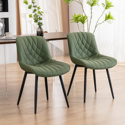 YOUNUOKE Dining Chairs Set of 2 Mid Century Modern Kitchen Chair Comfortable Upholstered Faux Leather Dinner Chairs for Kitchen Dining Room, Olive