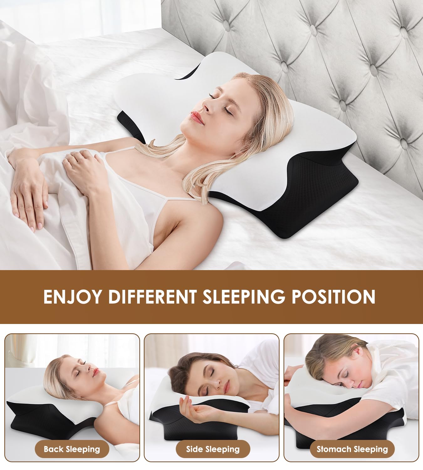 Cervical Pillow for Neck and Shoulder, Ergonomic Contour Memory Foam Pillows for Sleeping, Cooling Neck Support Pillow for Back Stomach Side Sleeper Dark Grey