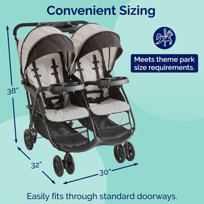 Kolcraft Cloud Plus Lightweight Double Stroller Side-by-Side for Infant Toddler, Compact Folding Travel System with Reclining Seats, Canopies, Storage Basket, Trays, Easy Maneuver - Slate Gray
