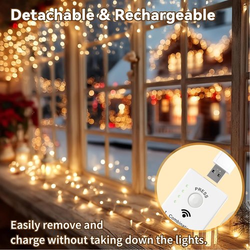 HXWEIYE Rechargeable Fairy Lights - 16FT 50LED Twinkle String Lights | 8 Modes & DIY Timer for Indoor Decor