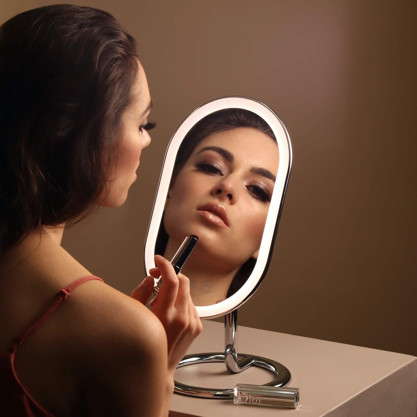 Fancii Vera LED Lighted Vanity Makeup Mirror, Rechargeable - Cordless Illuminated Cosmetic Mirror with 3 Dimmable Light Settings, Dual Magnification (Chrome)