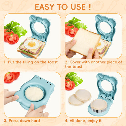 HINZER Sandwich Cutter and Sealer, Lunch Breakfast Sandwich Maker Stainless Steel Bread Decruster Heart Square Circle Cookie Cutter for Kids Children Adult Boys Girls