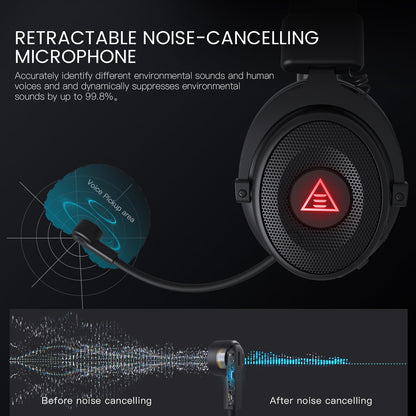 EKSA USB Gaming Headset for PC - Computer Headset with Detachable Noise Cancelling Mic, Surround‑Tuned Audio, 50MM Driver - Headphones with Microphone for PS4/PS5, Xbox One, Laptop, Office (Wireless)