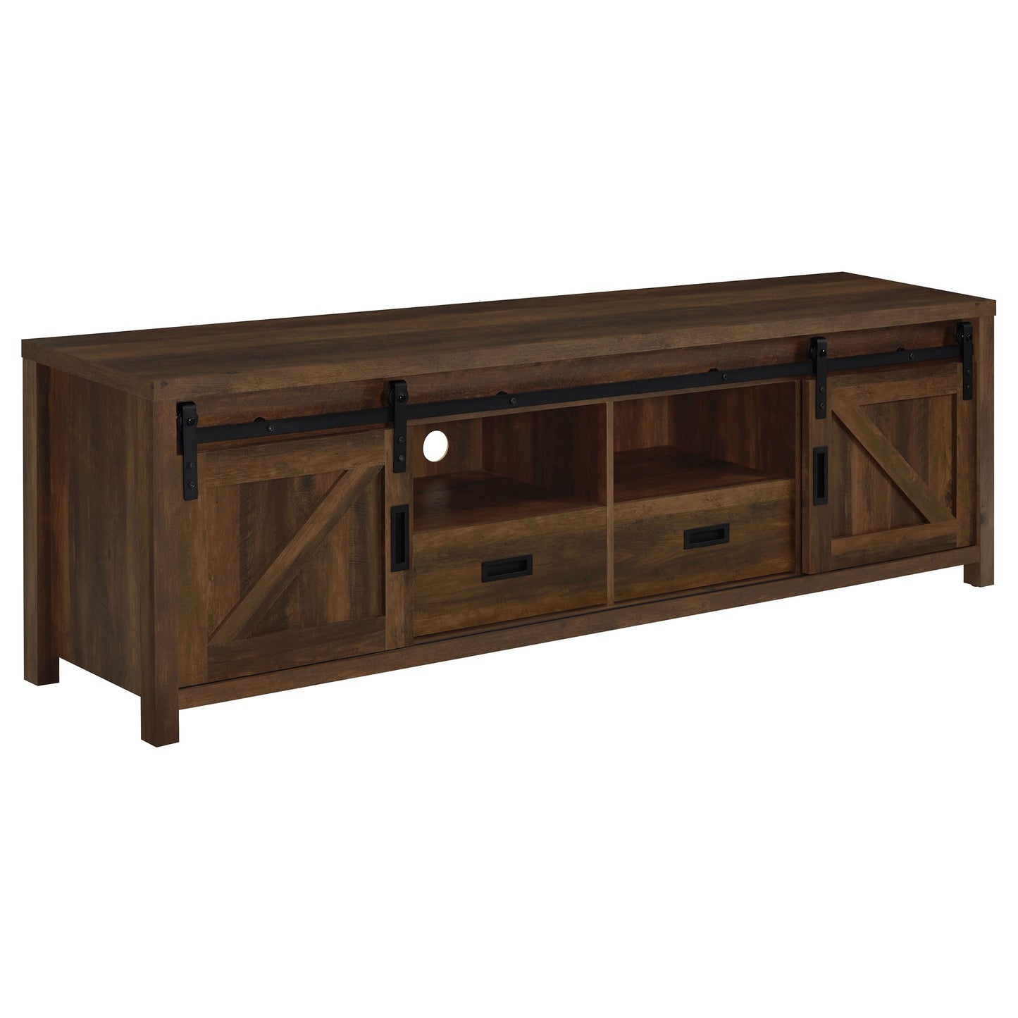 Coaster Home Furnishings - Madra - Engineered Wood - 79-Inch TV Stand with Sliding Barn Doors, 2 Open Shelves - Living Room - Dark Pine - 736273