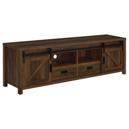 Coaster Home Furnishings - Madra - Engineered Wood - 79-Inch TV Stand with Sliding Barn Doors, 2 Open Shelves - Living Room - Dark Pine - 736273