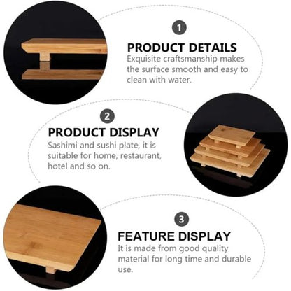 LEQC Bamboo Sushi Plate Japanese Style Sushi Serving Tray, Wooden Sushi Board & Sashimi Platter – Natural Eco-Friendly Bamboo Tableware for Sushi Rolls, Nigiri & Appetizers (9.45" × 5.91", Count, 10)