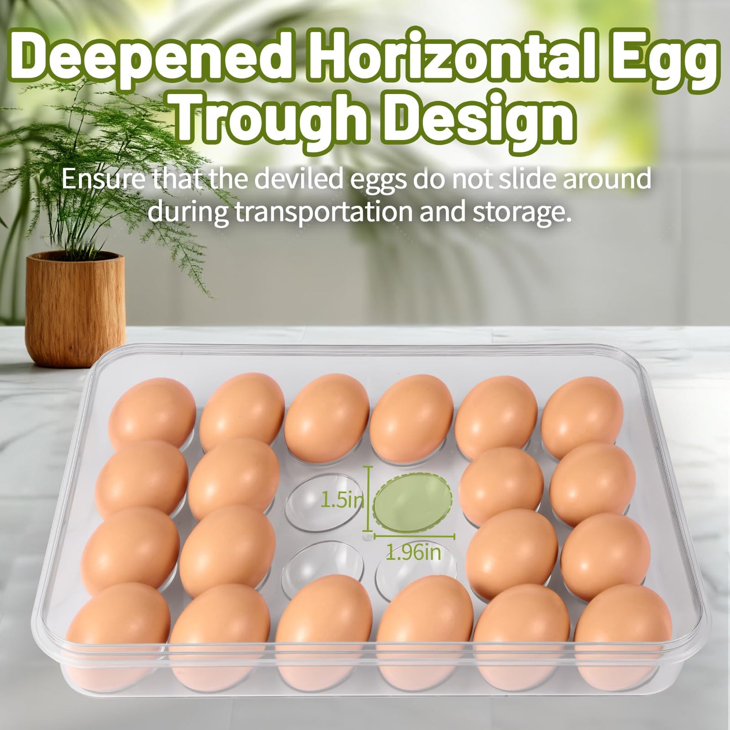 RoskDeewat Deviled Egg Containers with Lid, 2 Pack Thick Clear Plastic Deviled Carrier with Handle Storage 48 Eggs, Stackable Egg Holder Portable Tray Platter for Fridge, Travel, Party-White