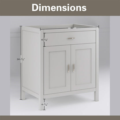 30" Light Grey Bathroom Vanity Base Only – Freestanding Solid Wood Sink Cabinet with Tip-Out Drawer, Shaker Style Storage, No Top or Sink, 30" W x 21" D x 34.5" H