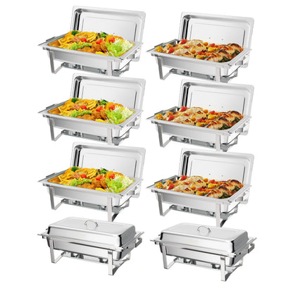 Bonnlo Chafing Dishes for Buffet, 8 Pack 9 QT Stainless Steel Chafing Dish Set, Food Warmers for Parties, Safe Rolled Edges, Dual Hooks, Stackable for Catering, Weddings