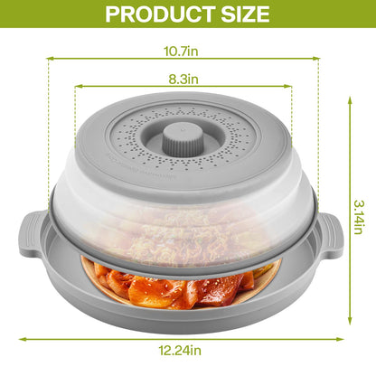 Microwave Splatter Cover for Food with Anti-scald Base Plate,Large Plastic & Silicone Vented Avoid Scalding Collapsible Guard Lid,Kitchen Essential Gadgets for Meal Prep-10.7 Inch (gray)