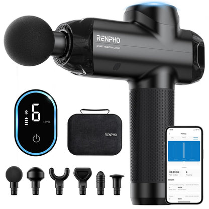 RENPHO Massage Gun Deep Tissue with 12mm Amplitude, Percussion Muscle Massage Gun, Portable Electric Handheld Massager Gun, LED Touch Display Carry Case Power