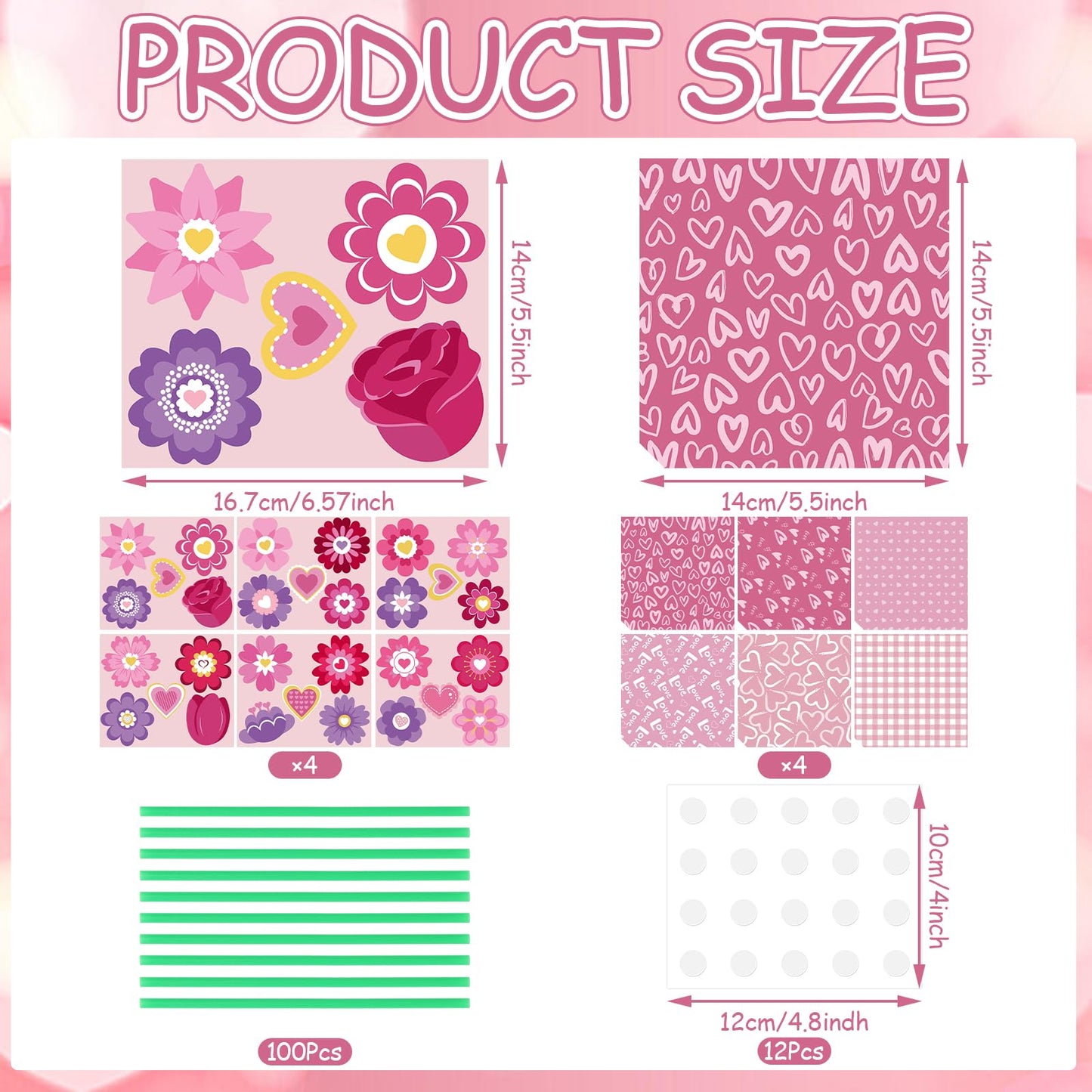 Nlicrst 24 Pcs Valentine Flower Craft Valentine's Day Paper Crafts Make Your Own Flower Bouquets for Valentine's Day Home Fun DIY, Perfect Handmade Valentine Gift (6 Styles)