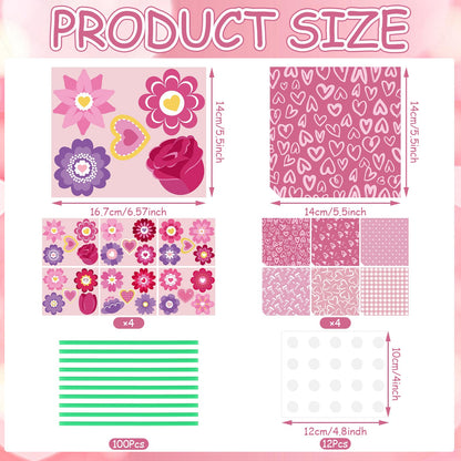 Nlicrst 24 Pcs Valentine Flower Craft Valentine's Day Paper Crafts Make Your Own Flower Bouquets for Valentine's Day Home Fun DIY, Perfect Handmade Valentine Gift (6 Styles)