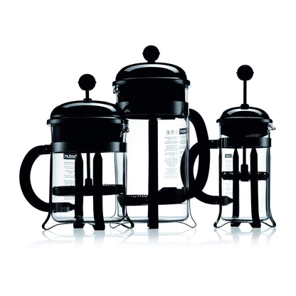 Bodum 12oz Chambord French Press Coffee Maker, High-Heat Borosilicate Glass, Polished Stainless Steel – Made in Portugal