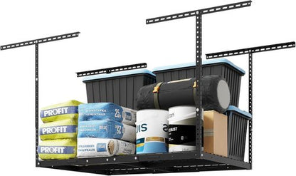 FLEXIMOUNTS 3x4 Overhead Garage Storage Rack - Heavy-Duty Adjustable Ceiling Organizer, 275lbs Capacity, Black