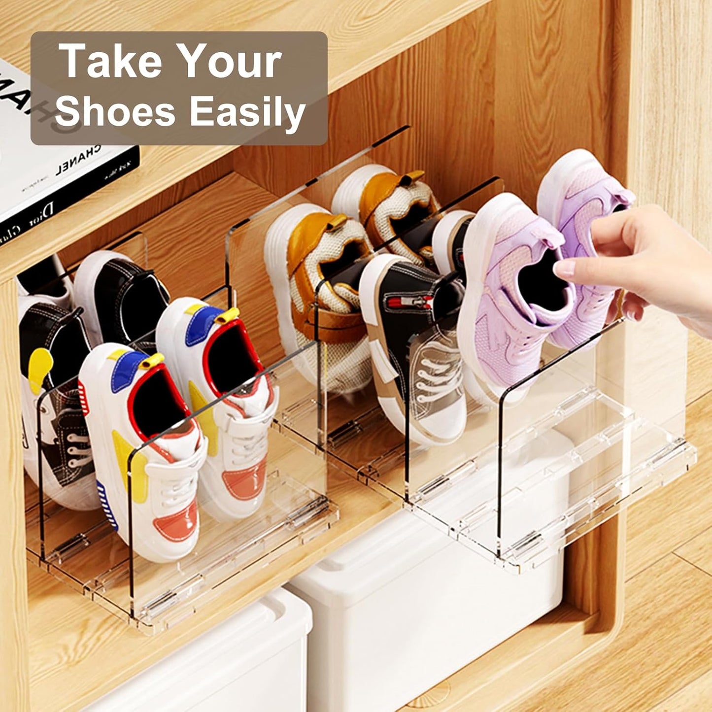 Copidrum Closet Organizer(1PACK) Clear Kids Shoe Rack Holder for Storage Organizer Stackable Shoes Shelf Dividers