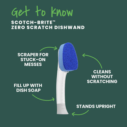 Scotch-Brite Non-Scratch Dishwand Kit, Includes 1 Wand & 7 Refill Pads, Keep Hands Out of the Mess