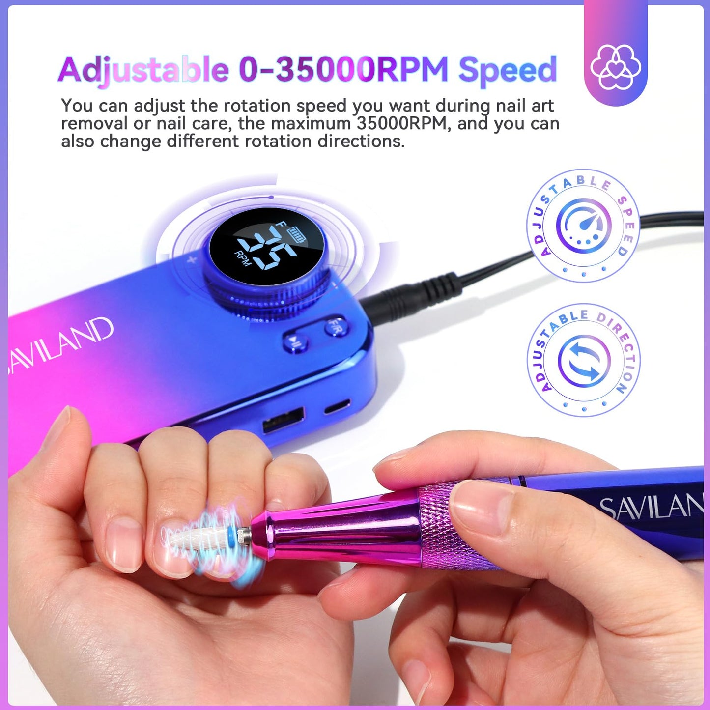 SAVILAND Electric Nail Drill Professional: 40000RPM Upgrad Nail Drill Kit 2025 Beautiful Gradient Sunset Color Scheme Nail D rill Machine Portable Nail File & Buffers Salon Use Manicure Pedicure